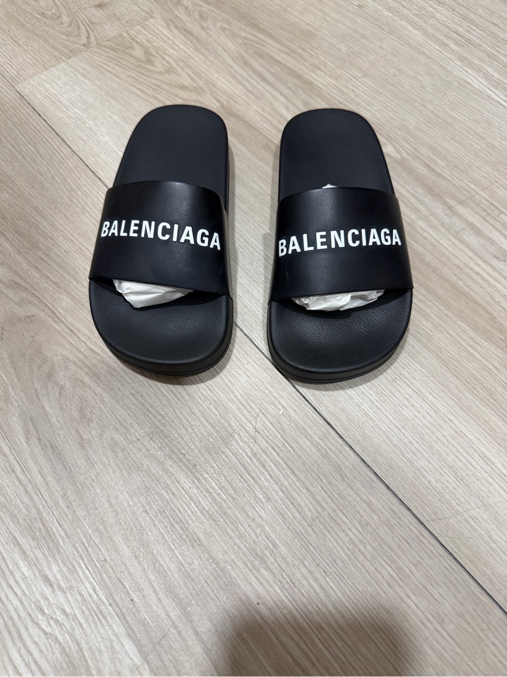 Balenciaga Kids Black Logo Slide Sandals with White Branding